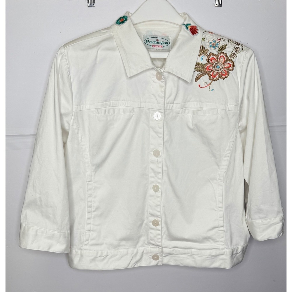 Patchington Jacket Petite White Embroidered Floral Cotton ButtonUp Boho Festival